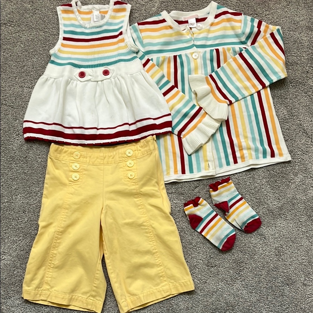 Janie and Jack 4 pc Sailor Striped Cardigan, Swing Top And Bermuda Shorts Size 6